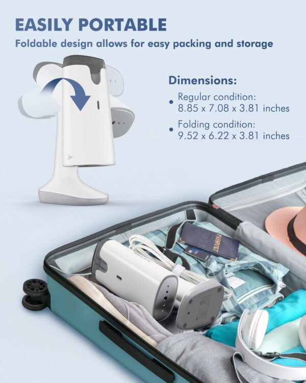 BEAUTURAL Travel Steamer for Clothes with Dual Voltage for Worldwide Use, Foldable Handheld Garment Fabric Wrinkle Remover, Portable Steam Iron, 35 Second Fast Heat-up, 1.9 Pounds - Image 3