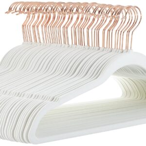 Amazon Basics Slim, Velvet, Non-Slip Sturdy Clothes Hangers, 50-Pack, Ivory/Rose Gold