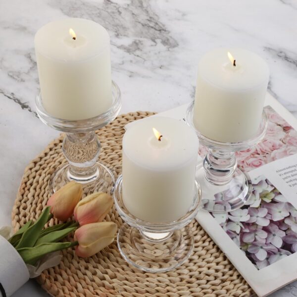BTGLLAS 3-Piece Set of Glass Candlestick, Crystal Candlestick Holder Holder and Conical Candle, Christmas Candle Holder Decoration, Family Living Room Wedding Candle Holder (Clear) - Image 6
