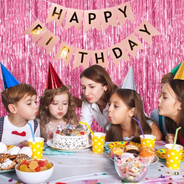 5 Pack Foil Curtain Backdrop Pink Metallic Tinsel Foil Fringe Curtains Photo Booth Props for Birthday Wedding Engagement Baby Shower Bachelorette Christmas Holiday Celebration Party Decorations - Image 3