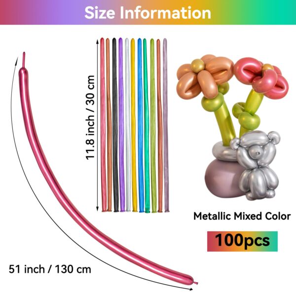 ZBYDNG Metallic Multi Long Balloons Premium 260 Twisting Animals Magic Balloons for Birthday Kids Wedding Party Supply 100pcs - Image 2
