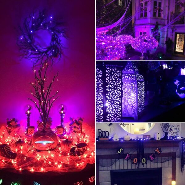 Halloween Purple Fairy String Lights: 12 Pack 7 Ft 20 LED Battery Operated Firefly Lights on Black Wire Starry Moon Lights for DIY Party Bedroom Patio - Image 2