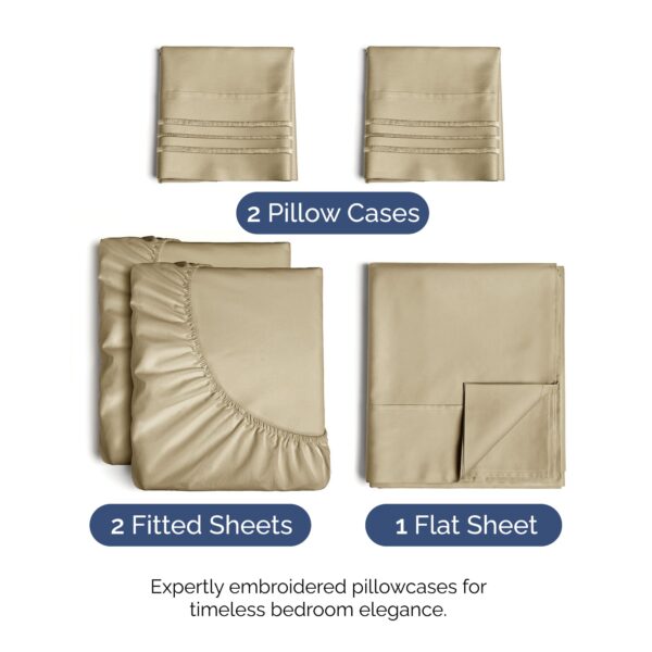 Split King Size 5 Piece Sheet Set - Comfy Breathable & Cooling Bed Sheets Set - Hotel Luxury Bedding for Women, Men, Kids, Teens, Boys & Girls - Deep Pockets, Soft and Wrinkle Free - Oeko-Tex - Beige - Image 2