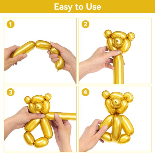 ZBYDNG Metallic Gold Long Balloons Premium 260 Twisting Animals Magic Balloons for Birthday Kids Wedding Party Supply 100pcs - Image 4