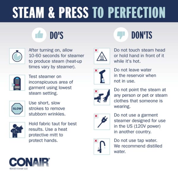 Conair Handheld Garment Steamer for Clothes, Turbo ExtremeSteam 1875W Fabric Steamer, Portable Handheld Design, Strong Penetrating Steam, Amazon Exclusive, White/Champagne - Image 6