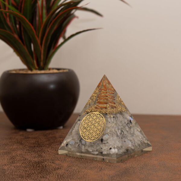 Agate Mart Orgonite Pyramids featuring Moonstone and Black Tourmaline Pendant - Emitting Vibrant Energy Pyramid for Anti-stress - Calmness – Growth – Strength – Healing Crystal Gemstone - Image 7