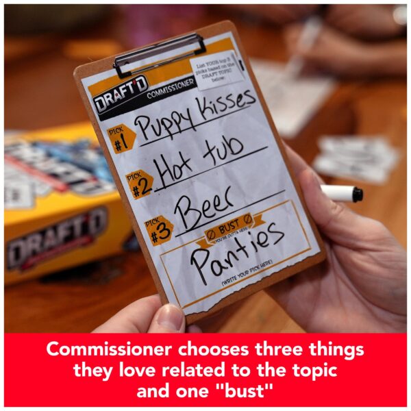 Spin Master Games, Draft’d, Competitive Drafting Party Game with Hilarious Prompts for College Nights, Football Watch Parties, Happy Hour Activity, for Teens & Adults, 3-5 Players, for Ages 14 & Up - Image 5