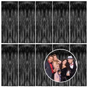 10 Pack Foil Curtain Backdrop Black Metallic Tinsel Foil Fringe Curtains Photo Booth Props for Birthday Wedding Engagement Baby Shower Bachelorette Christmas Holiday Celebration Party