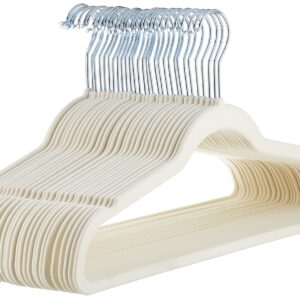 Amazon Basics Slim, Velvet, Non-Slip Suit Clothes Hangers, Ivory/Beige- Pack of 30