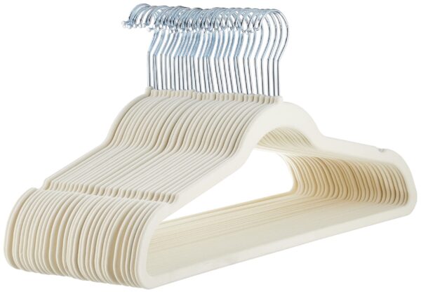 Amazon Basics Slim, Velvet, Non-Slip Suit Clothes Hangers, Ivory/Beige- Pack of 30