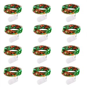 Brightown 12 Pack Led Fairy Lights Battery Operated String Lights Waterproof Silver Wire 7 Feet 20 Led Firefly Starry Moon Lights for DIY Wedding Party Bedroom Patio Christmas (12 Pack, Red & Green)