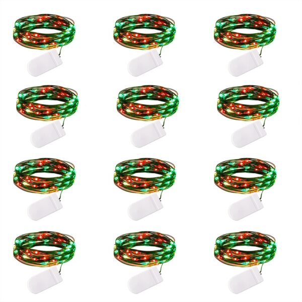 Brightown 12 Pack Led Fairy Lights Battery Operated String Lights Waterproof Silver Wire 7 Feet 20 Led Firefly Starry Moon Lights for DIY Wedding Party Bedroom Patio Christmas (12 Pack, Red & Green)