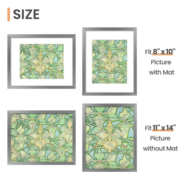 upsimples 11x14 Picture Frame, Display Pictures 8x10 with Mat or 11 x 14 Without, Wall Hanging Photo Frames, Metallic Gray, 1 Pack - Image 3