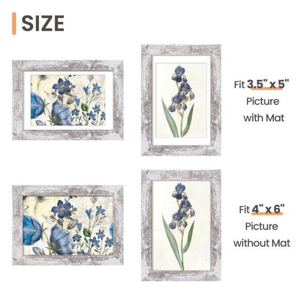 upsimples 4x6 Picture Frame, Display Pictures 3.5x5 with Mat or 4 x 6 Without, Wall Hanging Photo Frames, Rustic White, 1 Pack - Image 3
