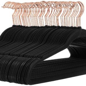 Amazon Basics Slim, Velvet, Non-Slip Suit Clothes Hangers, Black/Rose Gold - Pack of 50