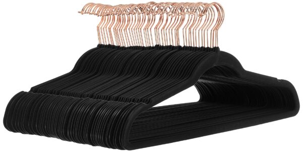 Amazon Basics Slim, Velvet, Non-Slip Suit Clothes Hangers, Black/Rose Gold - Pack of 50