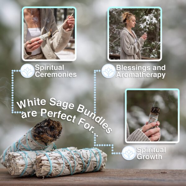 Handcrafted 4 Inch White Sage Sticks - Fresh, Natural California Sage Smudge Sticks with Instructions & Blessings - Wand Sage for Cleansing House Negative Energy & Other Smudging Rituals - Image 3