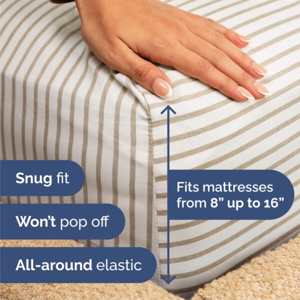 Cal King Size 4 Piece Sheet Set - Comfy Breathable & Cooling Bed Sheets Set - Hotel Luxury Bedding for Women, Men, Kids, Teens, Boys & Girls - Deep Pockets & Wrinkle Free - Oeko-Tex - Beige Stripes 2 - Image 3