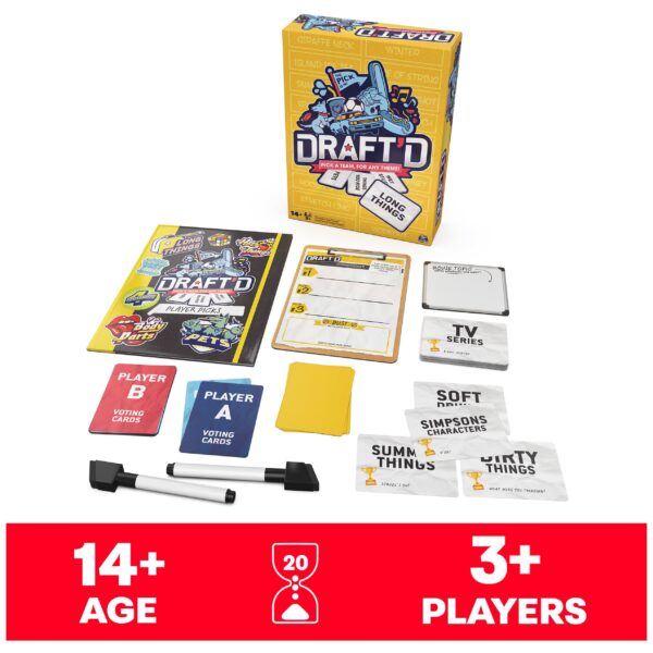Spin Master Games, Draft’d, Competitive Drafting Party Game with Hilarious Prompts for College Nights, Football Watch Parties, Happy Hour Activity, for Teens & Adults, 3-5 Players, for Ages 14 & Up - Image 2