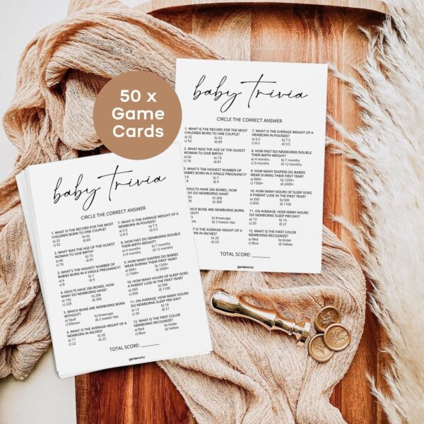 GardenCity Baby Trivia Baby Shower Game (50 Cards), Trivia Game Activity for Boy or Girl (Minimalist) - Image 3