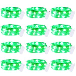 Brightown 12 Pack St. Patrick's Day LED Fairy Lights Battery Operated String Lights Waterproof Silver Wire 7 ft 20 LED Firefly Starry Moon Lights for DIY Wedding Party Bedroom Patio