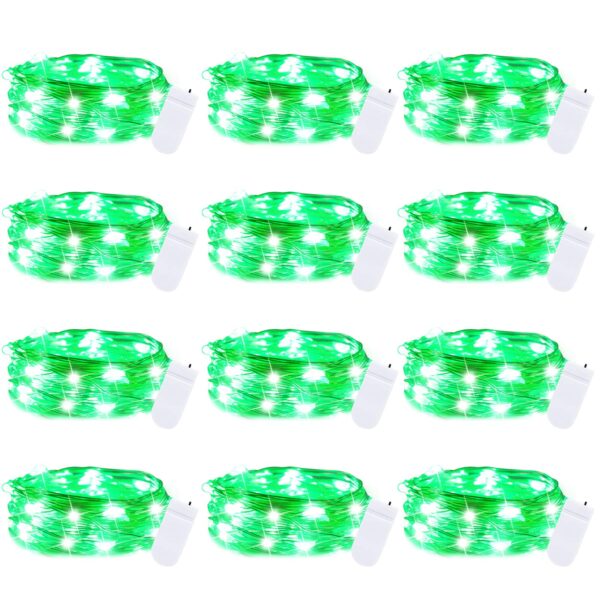 Brightown 12 Pack St. Patrick's Day LED Fairy Lights Battery Operated String Lights Waterproof Silver Wire 7 ft 20 LED Firefly Starry Moon Lights for DIY Wedding Party Bedroom Patio