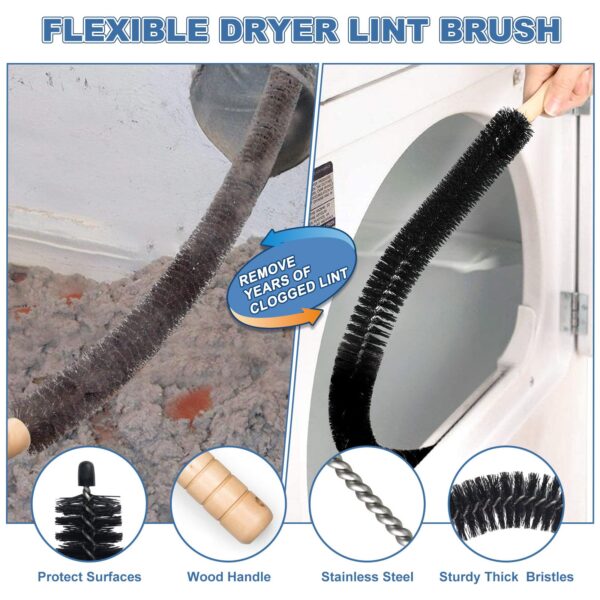 PetOde 2 Pieces Dryer Vent Cleaner Kit Compatible with Most Vacuum Cleaner, Dryer Lint Brush and Vacuum Hose Attachment, Quickly Lint Remover, Deep Gray - Image 6