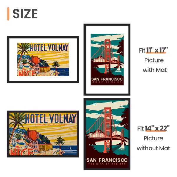 upsimples 14x22 Picture Frame, Display Pictures 11x17 with Mat or 14 x 22 Without, Wall Hanging Newspaper Frames, Black, 1 Pack - Image 3
