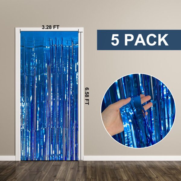 5 Pack Foil Curtain Backdrop Blue Metallic Tinsel Foil Fringe Curtains Photo Booth Props for Birthday Wedding Engagement Baby Shower Bachelorette Christmas Holiday Celebration Party Decorations - Image 7