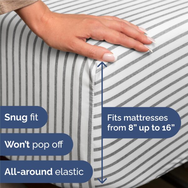 Twin XL Size 3 Piece Sheet Set - Comfy Breathable & Cooling Bed Sheets Set - Hotel Luxury Bedding for Women, Men, Kids, Teens, Boys & Girls - Deep Pockets and Wrinkle Free - Oeko-Tex - Grey Stripes 2 - Image 3