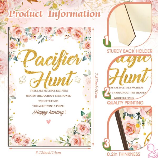 Thyle 51 Pcs Pacifier Hunt Baby Shower Games Include Hunt Sign and 50 Acrylic Pacifiers for Baby Shower Game Decoration Gift Sets Gender Reveal Party Decor(Flower) - Image 4