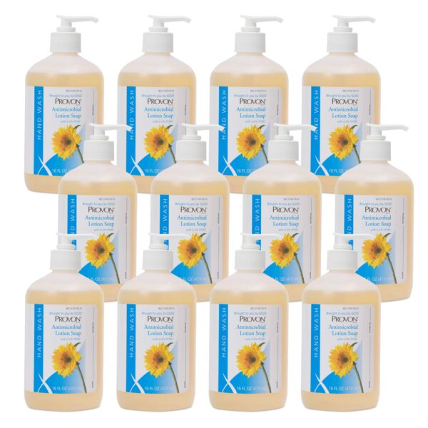 Provon Antimicrobial Lotion Soap with 0.3% PCMX, Pleasant Fragrance, 16 fl oz Counter Top Pump Bottle (Pack of 12) - 4303-12
