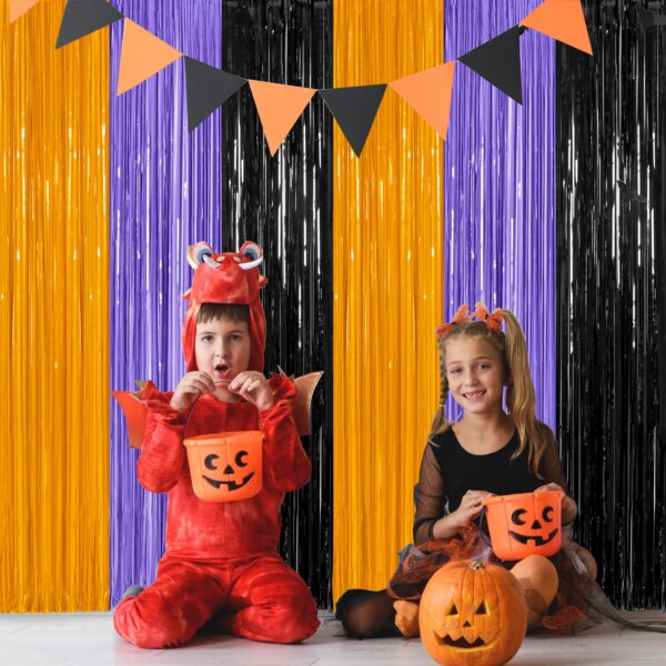 8 Pack Halloween Decorations Indoor, 3.28 FT x 7.05 FT Party Streamer, Orange Purple Black Streamer Backdrop Fringe Curtains Foil Tinsel, Halloween Party Supplies Hanging Halloween Decor - Image 6