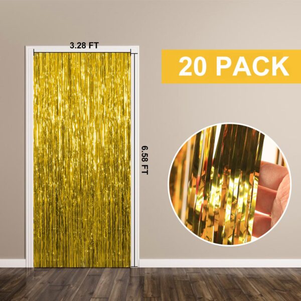 20 Pack Foil Curtain Backdrop Gold Metallic Tinsel Foil Fringe Curtains Photo Booth Props for Birthday Wedding Engagement Baby Shower Bachelorette Christmas Holiday Celebration Party Decorations - Image 7