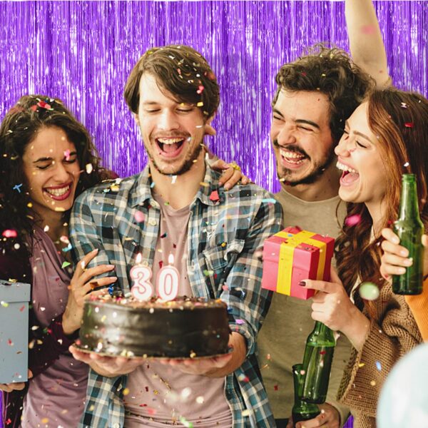 10 Pack Foil Curtain Backdrop Purple Metallic Tinsel Foil Fringe Curtains Photo Booth Props for Birthday Wedding Engagement Baby Shower Bachelorette Christmas Holiday Celebration Party - Image 2