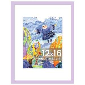 upsimples 12x16 Picture Frame, Display Pictures 8.5x11 with Mat or 12 x 16 Without, Wall Hanging Poster Frames, Purple, 1 Pack