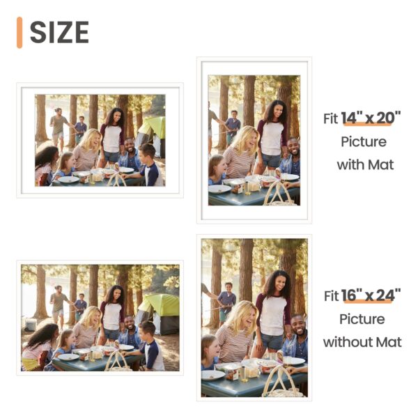 upsimples 16x24 Picture Frame, Display Pictures 14x20 with Mat or 16 x 24 Without, Wall Hanging Poster Frames, White, 1 Pack - Image 3