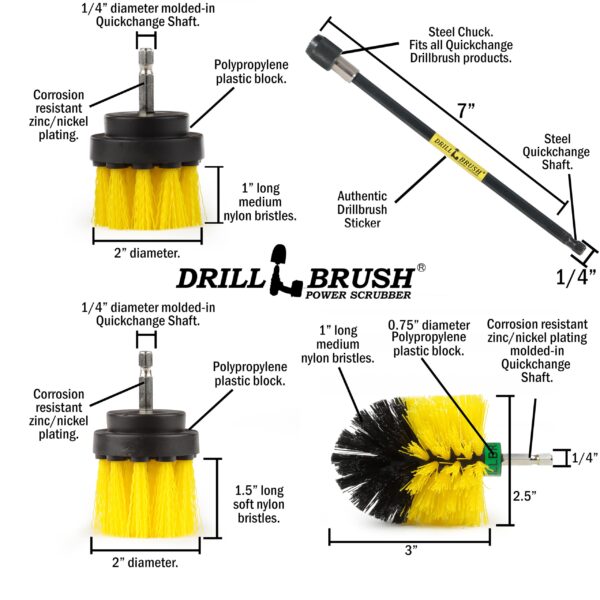 Drillbrush Ultimate Yellow Cleaning Tools - Drill Brush Attachment for Bathroom, Shower, Tub, Tile, Grout, Toilet, and Sink - Bathroom Scrubber Cordless Drill Attachment - Shower Detailing Brush Set - Image 5