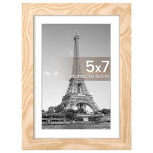 upsimples 5x7 Picture Frame, Display Pictures 4x6 with Mat or 5 x 7 Without, Wall Hanging Photo Frames, Natural, 1 Pack