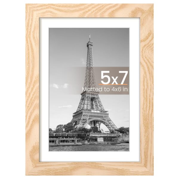 upsimples 5x7 Picture Frame, Display Pictures 4x6 with Mat or 5 x 7 Without, Wall Hanging Photo Frames, Natural, 1 Pack