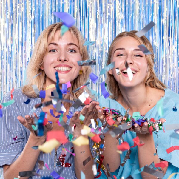 5 Pack Foil Curtain Backdrop Iridescent Metallic Tinsel Foil Fringe Curtains Photo Booth Props for Birthday Wedding Engagement Baby Shower Bachelorette Christmas Holiday Celebration Party Decorations - Image 2
