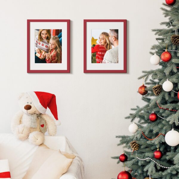 upsimples 11x14 Picture Frame, Display Pictures 8x10 with Mat or 11 x 14 Without, Wall Hanging Photo Frames, Red, 1 Pack - Image 2