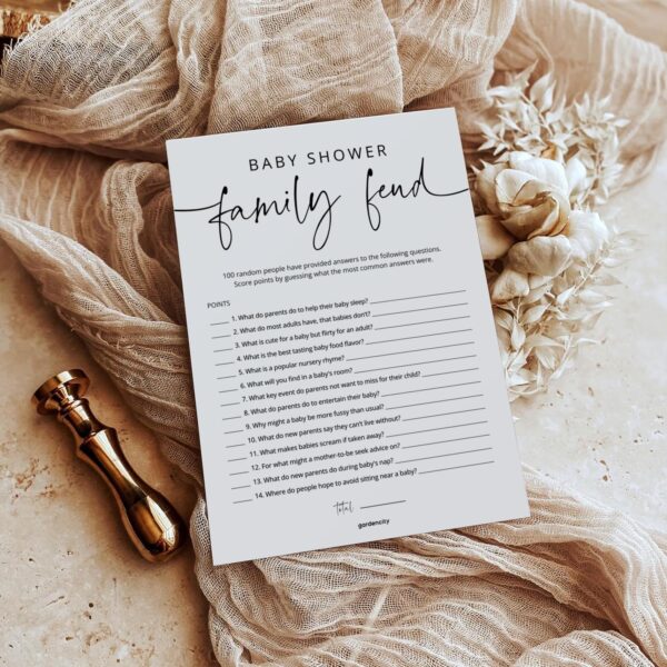 Baby Shower Games - 50 Baby Shower Family Feud Game Cards, Boy or Girl, Gender Neutral, Minimalist - Image 5