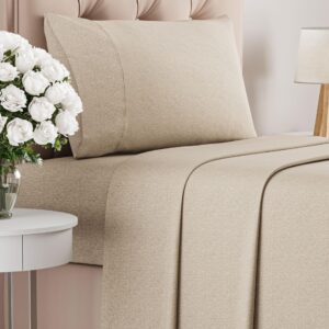 Twin Size 3 Piece Sheet Set - Comfy Breathable & Cooling Bed Sheets Set - Hotel Luxury Bedding for Women, Men, Kids, Teens, Boys & Girls - Deep Pockets, Soft & Wrinkle Free - Beige (Heathered Sheets)