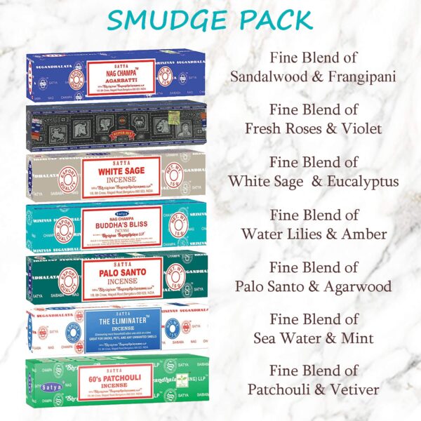 Satya Incense Sticks Gift Set, 7 Scents, Nag Champa, Super Hit, Dragon's Blood, Sandalwood, Patchouli, Lavender, Positive Vibes, 15g Each (Smudge) - Image 3
