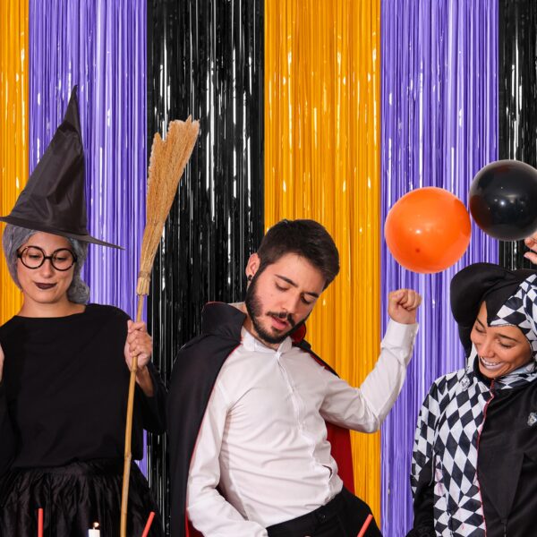 8 Pack Halloween Decorations Indoor, 3.28 FT x 7.05 FT Party Streamer, Orange Purple Black Streamer Backdrop Fringe Curtains Foil Tinsel, Halloween Party Supplies Hanging Halloween Decor - Image 7