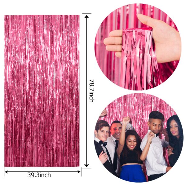 2 Pack Foil Curtain Backdrop Pink Metallic Tinsel Foil Fringe Curtains Photo Booth Props for Birthday Wedding Engagement Baby Shower Bachelorette Christmas Holiday Celebration Party Decorations - Image 7