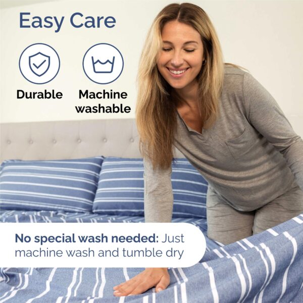 Split King Size 5 Piece Sheet Set - Comfy Breathable & Cooling Bed Sheets Set - Hotel Luxury Bedding for Women, Men, Kids, Teens, Boys & Girls - Deep Pockets & Wrinkle Free - Oeko-Tex - Blue Stripes 3 - Image 6