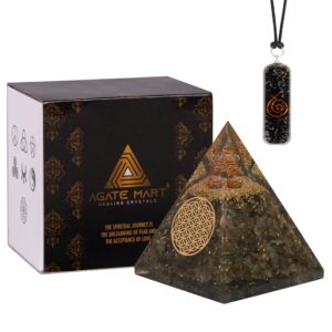 Agate Mart Labradorite Orgonite Pyramids with Black Tourmaline Pendant - Harmonizing Energy and Healing Enhancement