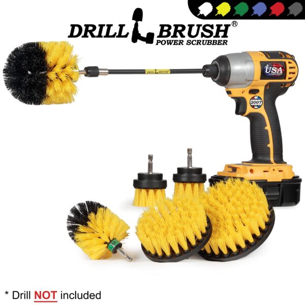 Drillbrush Ultimate Yellow Cleaning Tools - Drill Brush Attachment for Bathroom, Shower, Tub, Tile, Grout, Toilet, and Sink - Bathroom Scrubber Cordless Drill Attachment - Shower Detailing Brush Set - Image 4